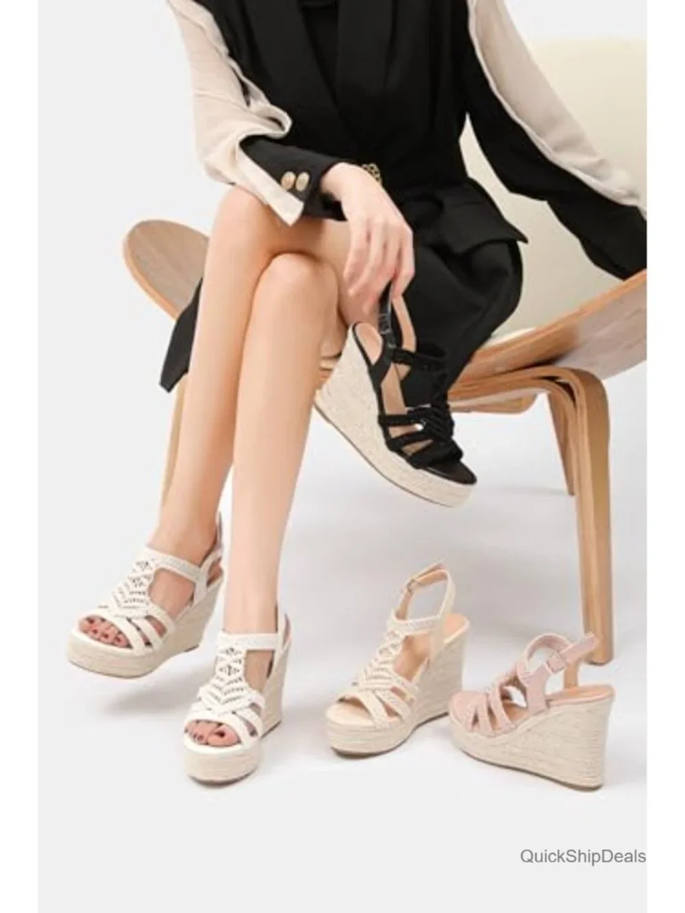 Woven Espadrille Wedge Sandals - White